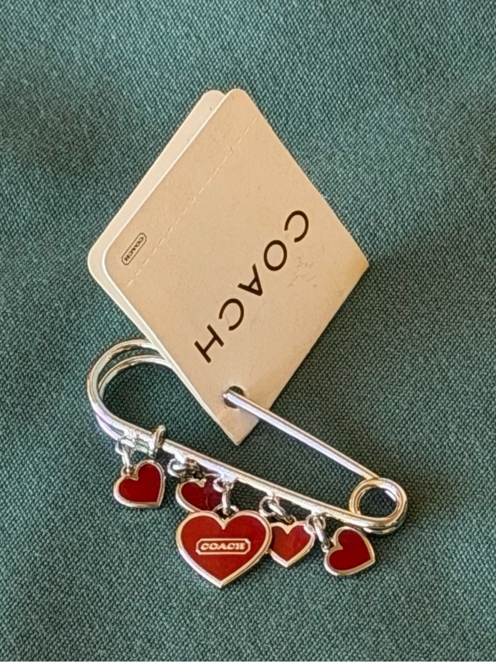 Coach Red Heart Charm Safety Pin Key & Card Holder Accent - Picture 5 of 6